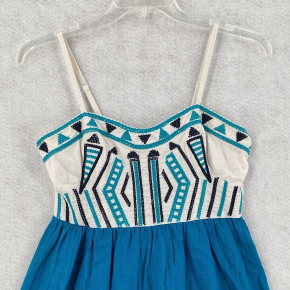 Staring‎ At Stars Anthropoligie Dress Women 4 Sleeveless Aztec Boho Mini Linen - Picture 4 of 16